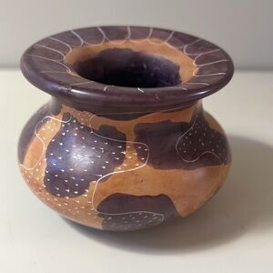 Vintage Kenyan African Handmade Plum Colored Printed Soapstone Accent Vase